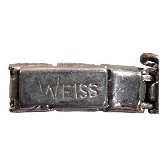Vintage Weiss Silver-Tone Bracelet With Blue Rhinestone Accents & Safety Chain 7 - Picture 5 of 9